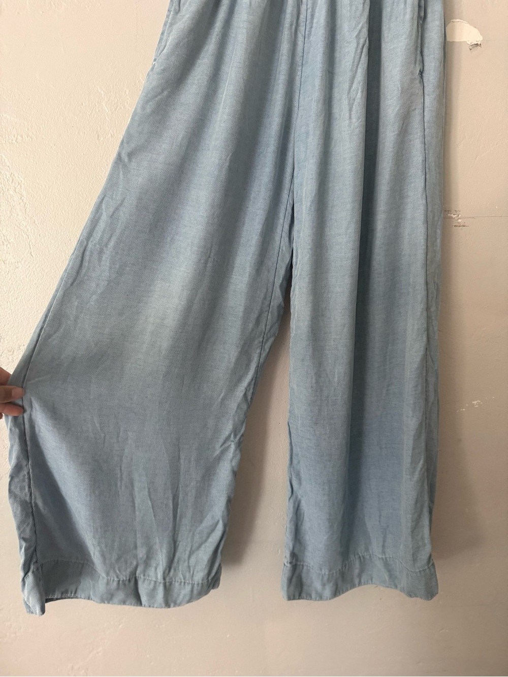 Joie Chambray Smocked Waist Wide Leg Light Blue Jumpsuit - Picture 3 of 7